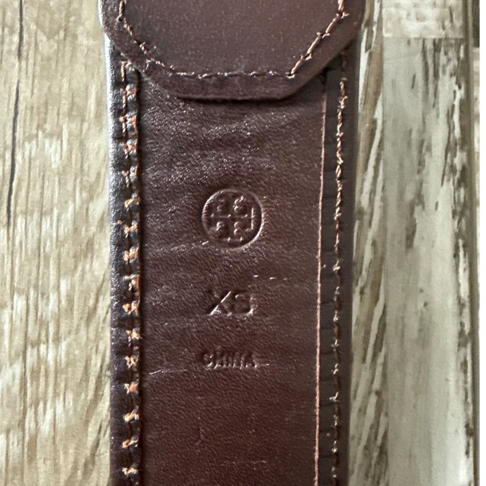 Tory Burch Boho Woven Leather Belt XS Brown Black Cream Geometric Gold Buckle
